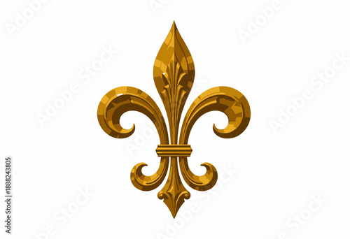 Elegant Golden Fleur-de-Lis Symbol with Intricate Design Elements Against a Simple White Background Highlighting French Heritage and Artistry