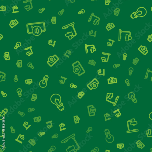 Set line Graduation cap on mobile, Light bulb with idea and Table lamp on seamless pattern. Vector