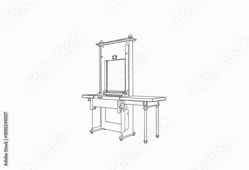 Detailed Schematic Diagram of an Industrial Guillotine Cutter Machine Illustrating Mechanical Components and Structural Features