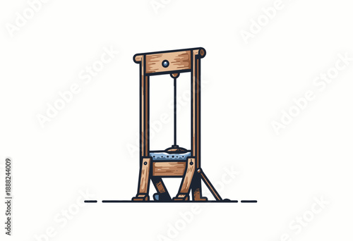 Illustration of a Historical Guillotine Featuring a Wooden Frame and Sharp Blade used as a Symbol of Justice and Revolution
