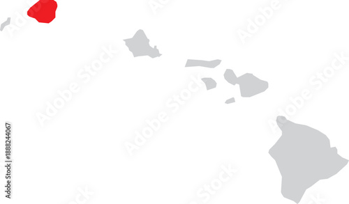 Kauai Island Location Highlighted on Map of Hawaii State of USA Vector Design