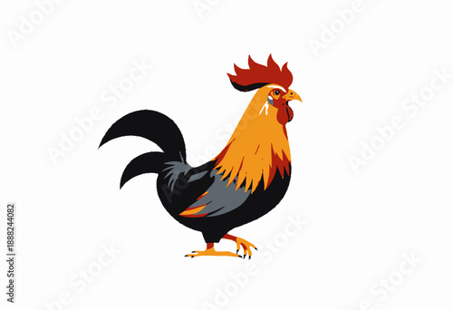 Vibrant Illustration of a Rooster with Majestic Plumage Against a Clean White Background Showcasing Colorful Feathers and Regal Posture