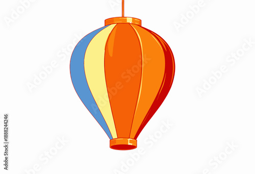 Vibrantly Colored Hot Air Balloon Illustration with Striped Pattern in Primary Hues of Orange, Red, Blue, and Yellow on a White Background