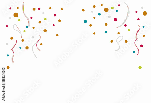 Vibrant Abstract Design with Colorful Confetti and Streamers Against a Minimalistic White Background Perfect for Celebrations or Festive Occasions