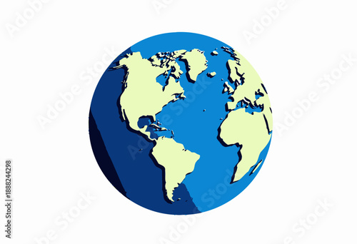 Vibrant Illustration of the World Globe Highlighting Continents Over a Blue Ocean Sphere in a Simplistic Artistic Representation