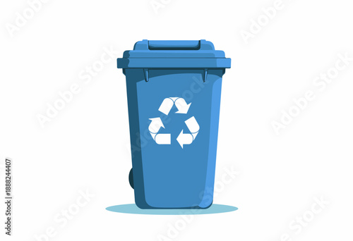 Illustration of a Blue Recycling Bin with a Prominent Recycling Symbol on a White Background Representing Eco-Friendly Waste Management and Sustainability Practices