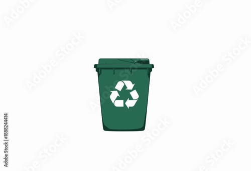 Illustration of a Green Recycling Bin with a Prominent Recycling Symbol on a White Background Highlighting Environmental Awareness