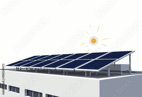 Solar Panels on Rooftop Harnessing Sunlight for Renewable Energy in Urban Environment with Clear Blue Sky