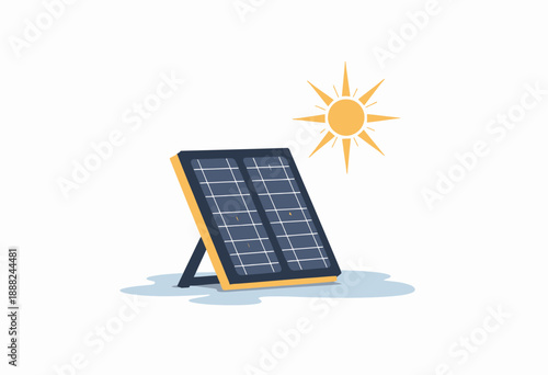 Illustration of a solar panel absorbing sunlight, showcasing renewable energy technology with a simplified representation of eco-friendly power generation.
