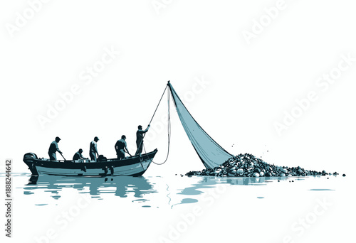 Fishermen Collect Plastic Waste from Ocean Waters in Effort to Cleanse Marine Environment and Protect Aquatic Life from Pollution Threats