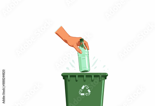 Hand Placing Plastic Bottle Into Recycling Bin Demonstrating Environmentally Conscious Waste Management and Sustainable Practices