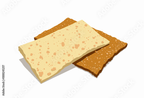 Illustration of Two Varieties of Crispbread Highlighting Textured Surfaces and Different Shades Reflecting Distinct Ingredients or Baking Techniques