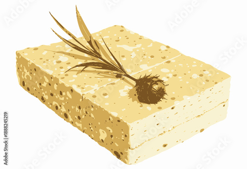 Close-up of Indulgent Swiss Cheese Featuring Porous Texture Beneath Exotic Pine Cone and Leaf Arrangement for Elegance and Culinary Artistry