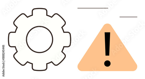 Technology errors, system warnings, troubleshooting processes, software issues, maintenance alerts, efficiency management. Gear icon and warning triangle. Technology errors and system warnings
