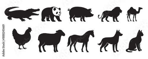 Animal silhouette collection. Set of black animal silhouette. 