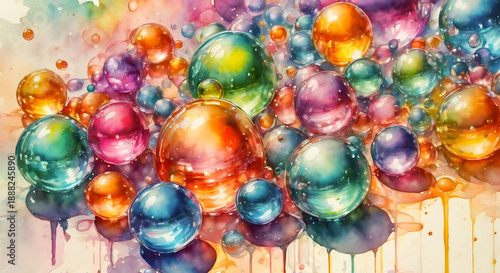 a lot of rainbow soap bubbles on a dark background. oil multicolored soap bubbles. oil illustration.	
