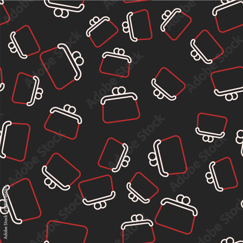 Line Handbag icon isolated seamless pattern on black background. Female handbag sign. Glamour casual baggage symbol. Vector