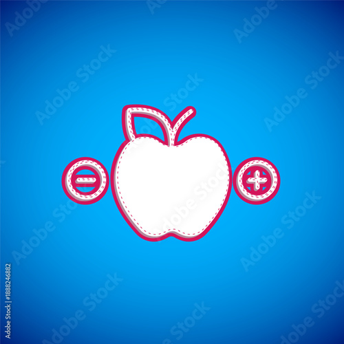 White Calorie calculator icon isolated on isolated on blue background. Calorie count. Diet. Weight loss. Portion control. Healthy eating. Dietary nutrition. Vector