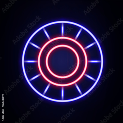 Glowing neon line Casino chips icon isolated on brick wall background. Casino gambling. Colorful outline concept. Vector