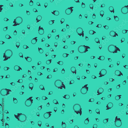 Black Circus fire hoop icon isolated seamless pattern on green background. Ring of fire flame. Round fiery frame. Vector