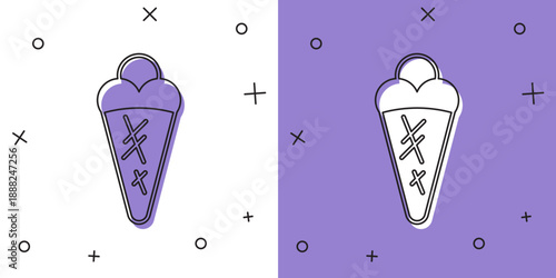 Set Ice cream in waffle cone icon isolated on white and purple background. Sweet symbol. Vector