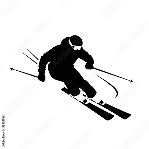 A lone skier is captured in a minimalist style