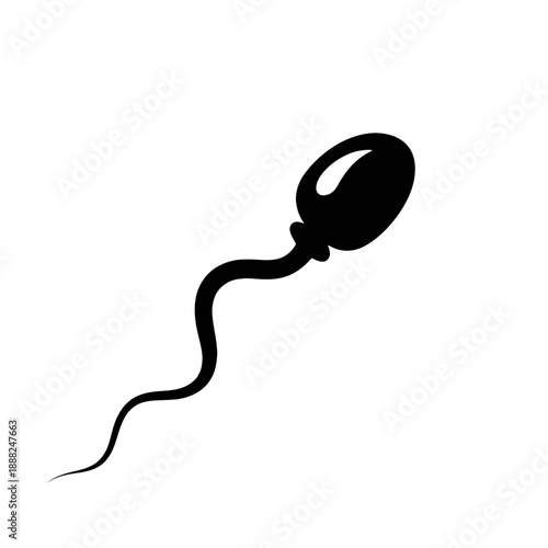 A simple, monochrome illustration shows a single black sperm