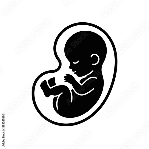 A simplistic black silhouette of a fetus