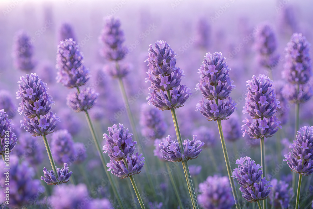 Naklejka premium Purple lavender blossoms in soft sunlight.