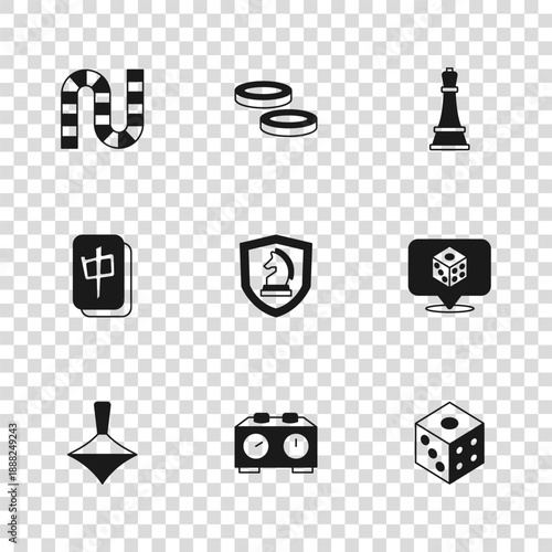 Set Time chess clock, Game dice, Chess, Board game, Checker chips and Mahjong pieces icon. Vector