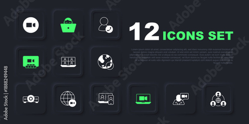 Set Video chat conference, Meeting, Freelancer and icon. Vector