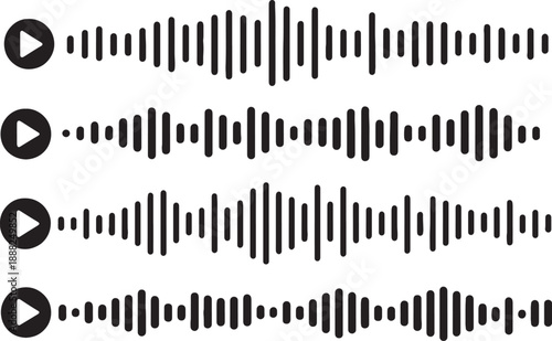 Audio Waveform Sound Player Icons Set for Podcast Voice Message UI Design