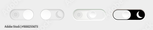 Day and night mode. Dark mode and light mode. Modern button set. Material design switch button. Vector