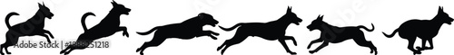 Silhouette Sequence of Running Dog Capturing Dynamic Motion Phases for Animation, Biomechanics, Locomotion Study, and Veterinary Illustration Reference