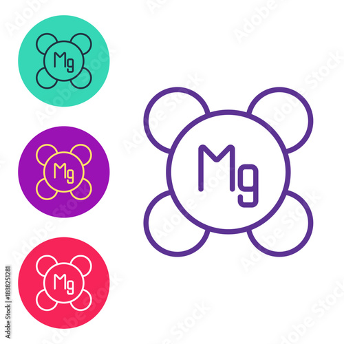 Set line Magnesium chemical element icon isolated on isolated on white background. Set icons colorful. Vector