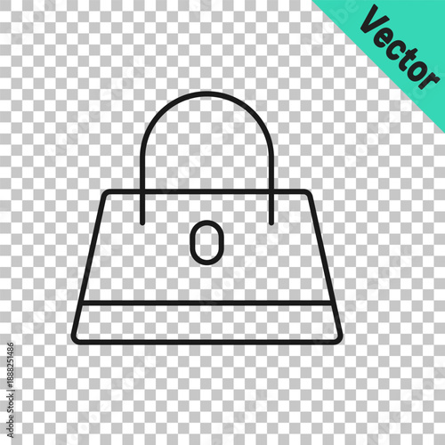 Black line Handbag icon isolated on transparent background. Female handbag sign. Glamour casual baggage symbol. Vector