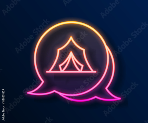 Glowing neon line Circus tent icon isolated on black background. Carnival camping tent. Amusement park. Vector