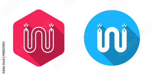 Filled and outline Electric cable icon isolated with long shadow background. Electrical wire. Vector