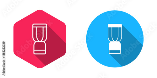Filled and outline African djembe drum icon isolated with long shadow background. Musical instrument. Vector
