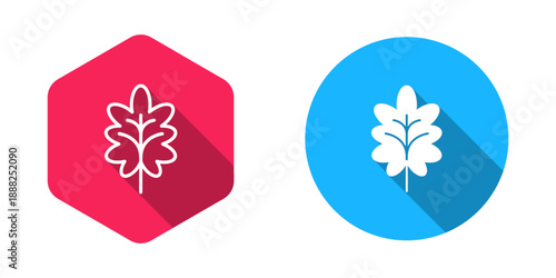 Filled and outline Leaf icon isolated with long shadow background. Leaves sign. Fresh natural product symbol. Vector