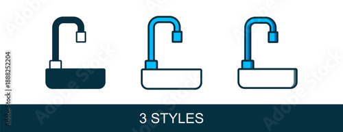 Filled outline Washbasin with water tap icon isolated on white background. Vector