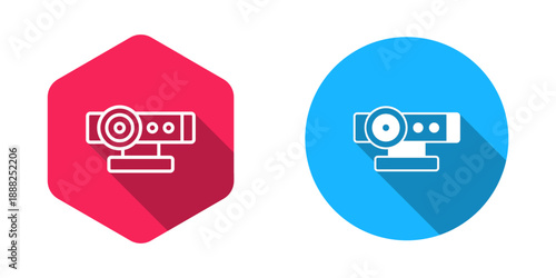 Filled and outline Web camera icon isolated with long shadow background. Chat camera. Webcam icon. Vector