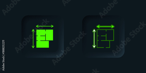 Green House plan icon isolated on black background. Black square button. Vector