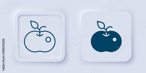 Filled and outline Poison apple icon isolated on grey background. Poisoned witch apple. Square button. Vector