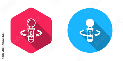 Filled and outline VR controller game icon isolated with long shadow background. Virtual reality experience, sensation of presence, position-tracking technology device. Vector