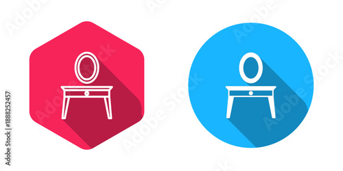 Filled and outline Dressing table icon isolated with long shadow background. Vector