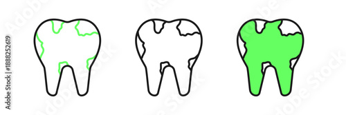 Set line Broken tooth icon isolated on white background. Dental problem icon. Dental care symbol. Vector