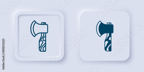 Filled and outline Wooden axe icon isolated on grey background. Lumberjack axe. Square button. Vector