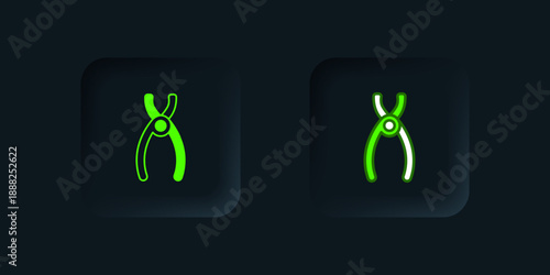Green Dental pliers icon isolated on black background. Dental equipment. Black square button. Vector
