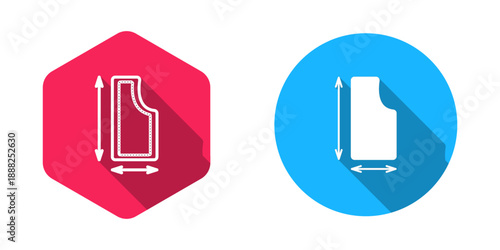 Filled and outline Sewing pattern icon isolated with long shadow background. Markings for sewing. Vector